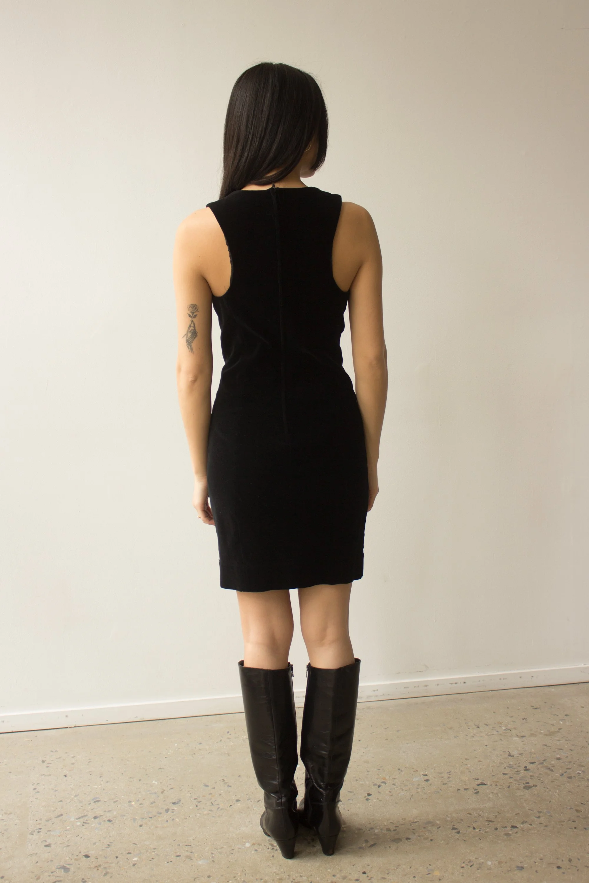 1990s Moschino Cheap & Chic Black Velvet Mini Dress with Kisslock